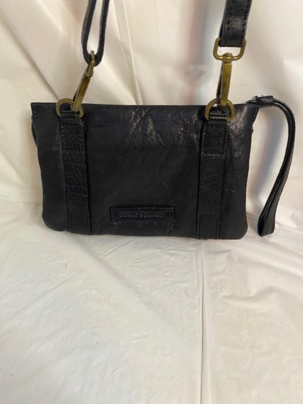 Lucky Brand Small Black Leather Crossbody/Wristlet Purse